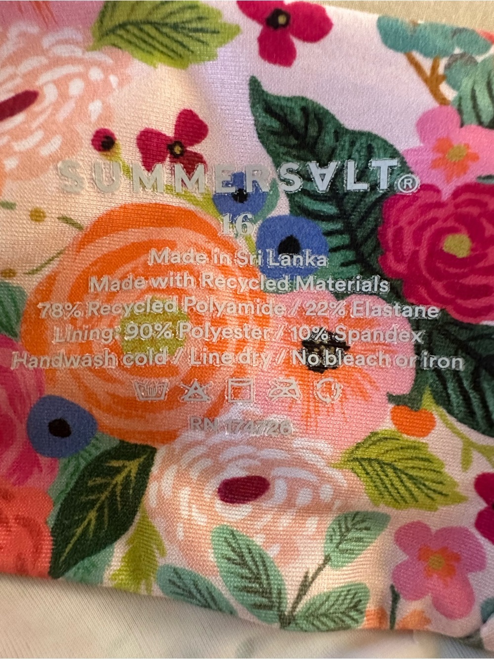 Summersalt x Rifle Paper Co Floral Sidestroke One Piece Swimsuit 16 EUC - Picture 8 of 8